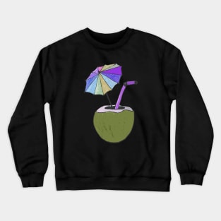 Hand drawn coconut drink with colorful umbrella drink Crewneck Sweatshirt